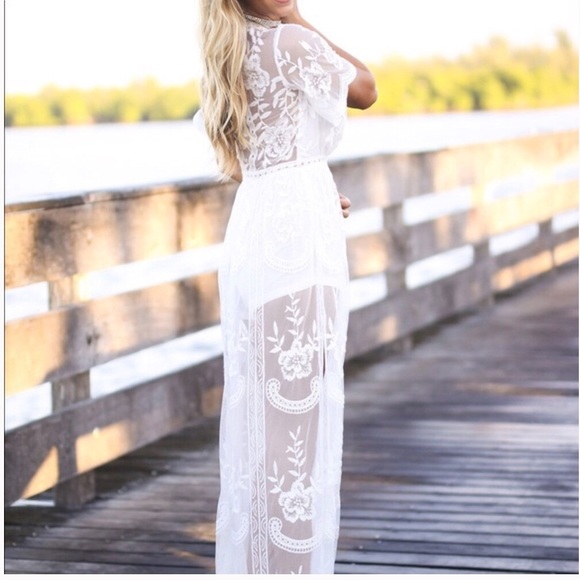 Deep-V Maxi Romper-White - Picture 6 of 8